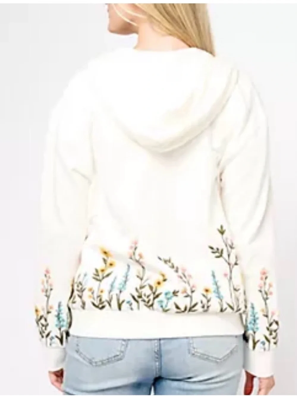 Driftwood White Zip Up Hoodie with Floral Embroidery - Sunny Garden - Picture 12 of 13
